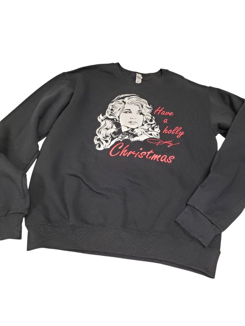 Dolly Parton Holly Dolly Christmas Black Sweatshirt Top Size Small